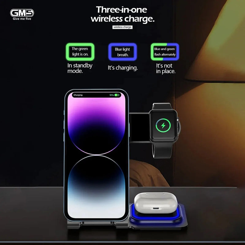 Carregador de indução 3 em 1 para iphone