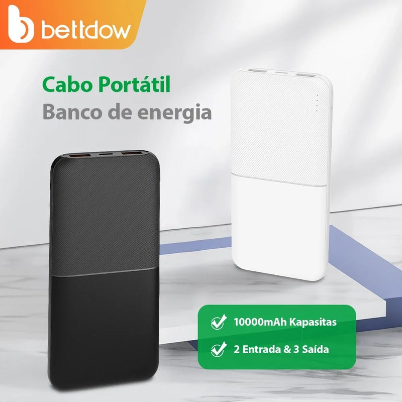 BETTDOW Powerbank com fio para iphone 10000 mAh Tipo C USB Carga rápida Android Phone 3 Saída 2 Entrada